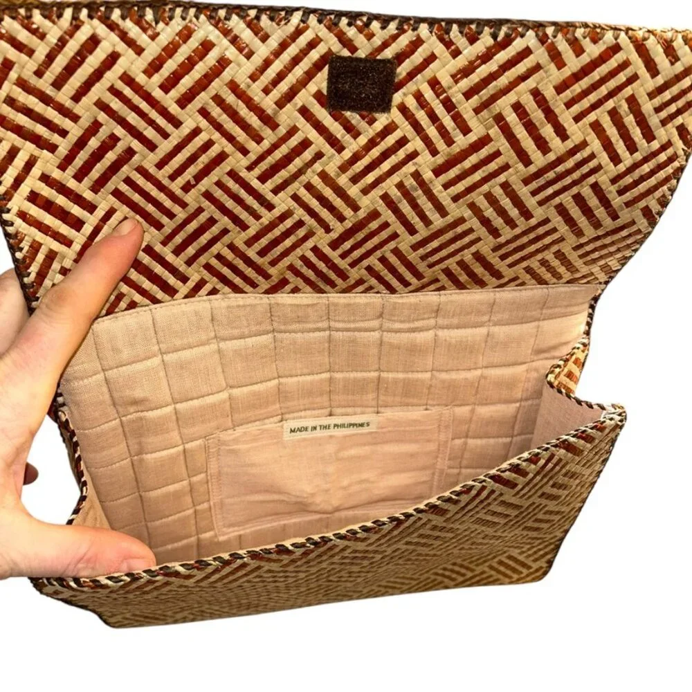Summer sisal handmade pom poms embellished Phillipines straw clutch bag purse